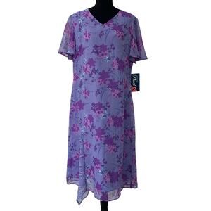 New Phool floral midi flutter sleeve spring summer dress hanky hem L petite